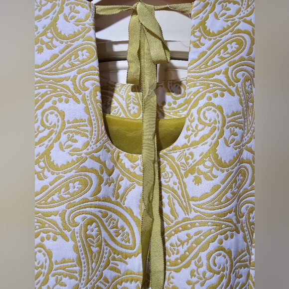 Lucy & Co Large Pleated Paisley Flare Skater Dress Chartreuse Baroque Brocade - Picture 8 of 11